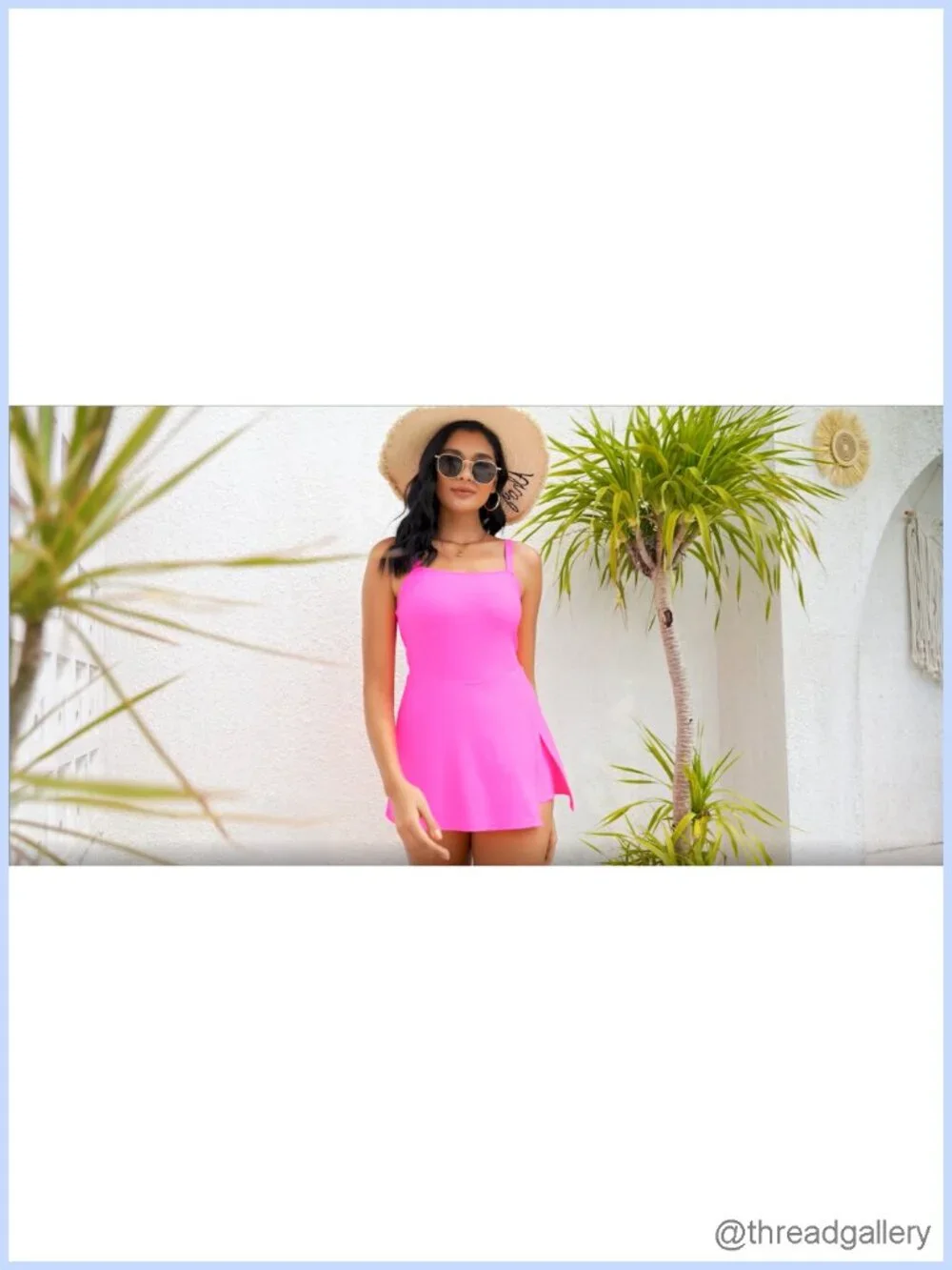 Tummy Control One Piece Swimdress with Slit Hem & Pockets